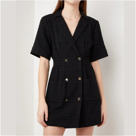 Sandro Dresses & Skirts - SANDRO Double Breasted Button Tweed Blazer Mini Dress Black Size UE 36/US 4